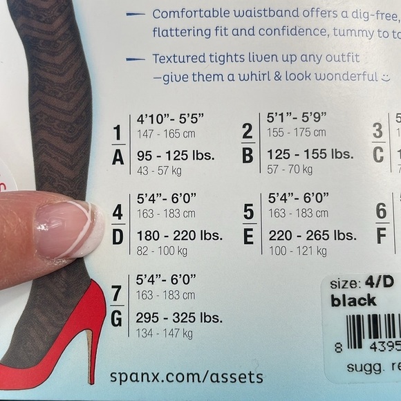 Spanx Assets Red Hot Label Black Textured Lace Zigzag Tights Smoothing Sz 4 D - Picture 8 of 8